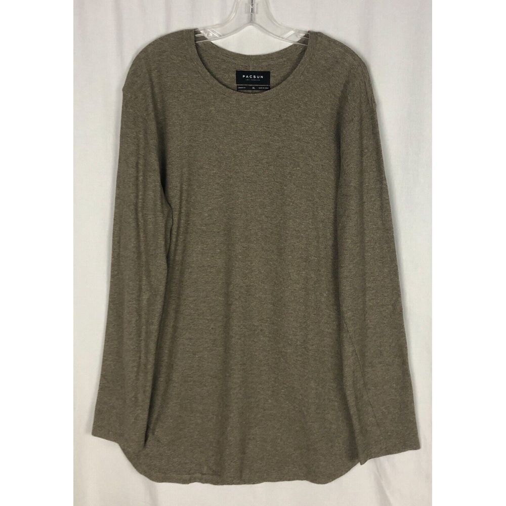 Pacsun Mens Pullover Sweater XL Brown Crew Long Sleeve Longer Fit Cotton